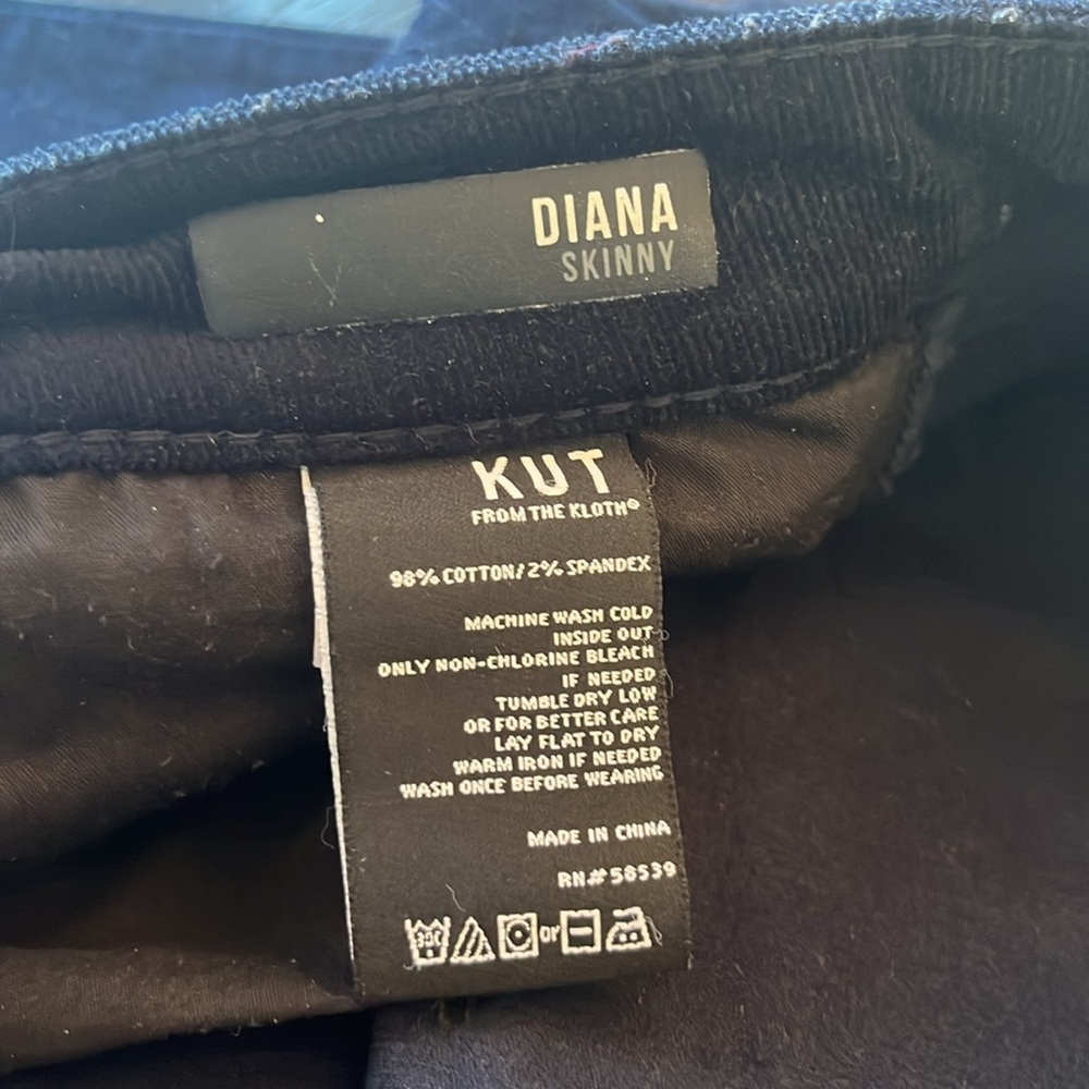 Kut from the Kloth Diana Corduroy Skinny Pants Royal Blue Size 16 - Picture 9 of 10